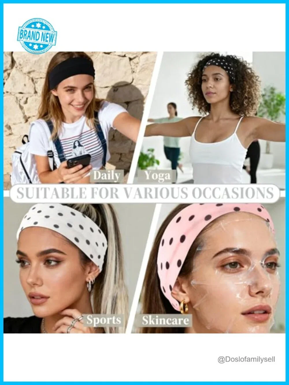 Non Slip Elastic Sweat Headbands for Women, Sports, Fitness, Running